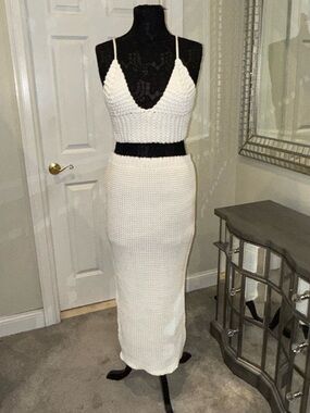 JLUXLABEL White Crochet Maxi Skirt Two-Piece Set